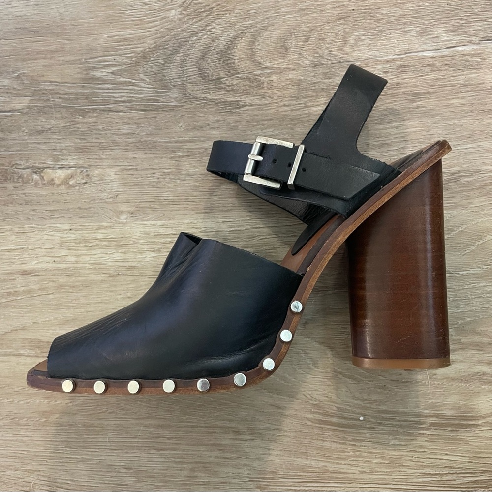 Black Leather Women's Studded Heeled Sandals